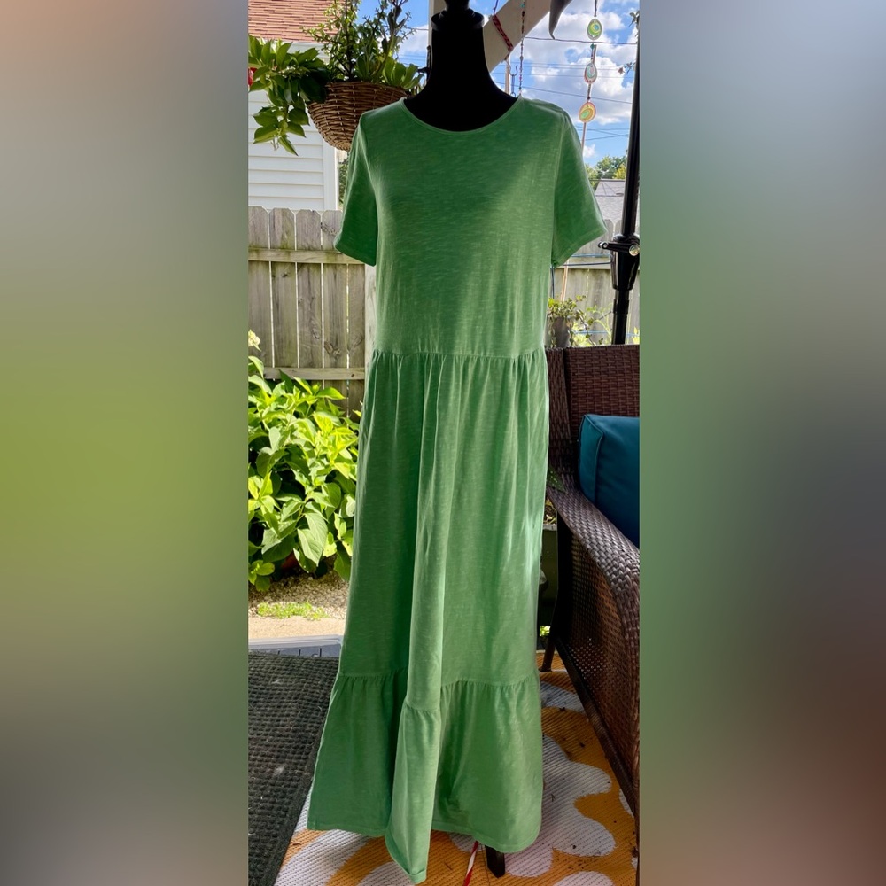 Old Navy Tiered Knit Dress in Emerald Reef with Pockets! Size Med.Tall